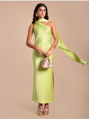 The Are Mrs. April Lime Green Dress w Neck Scarf